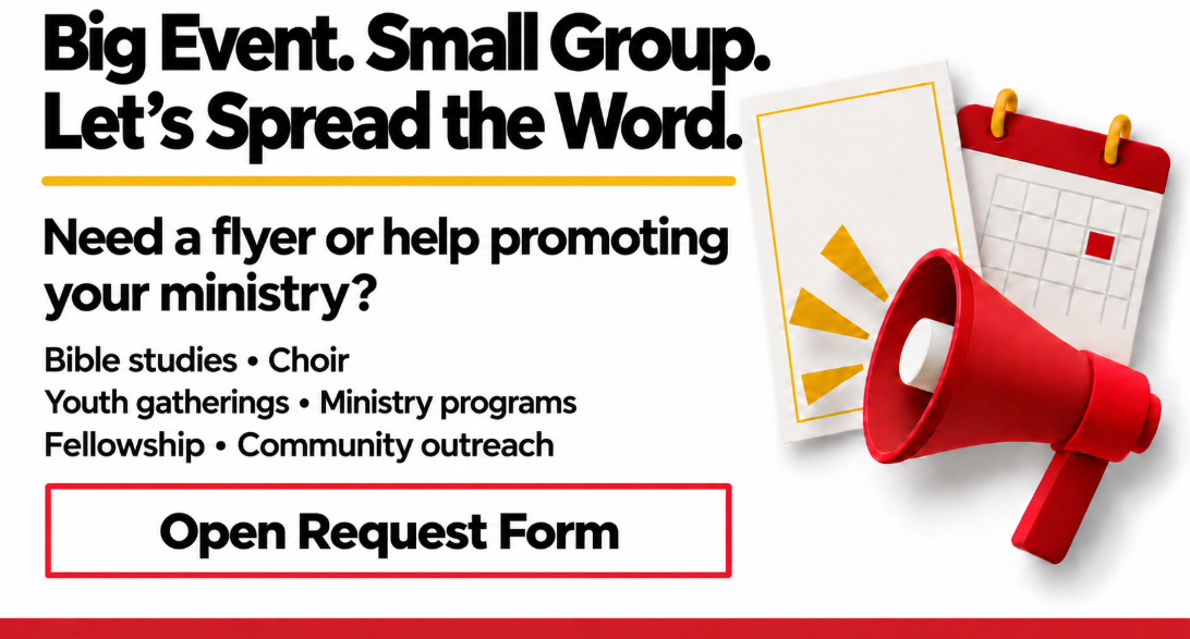 Promote your events, ministries, and group gatherings. Open the promotion request form.